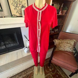 Emilio Pucci Formfit Roger’s Top&Pants pajamas red w/ white lace trim